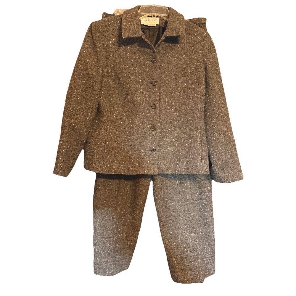 VNTG Evan Picone Grey‎ Women's Wool Lined Pantsuit Pants 14 Jacket 12